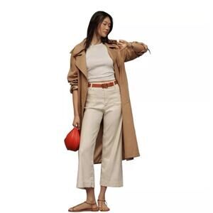 Anthropologie Maeve Colette Cropped Wide leg Corduroy Pant Cream Quiet Luxury 30